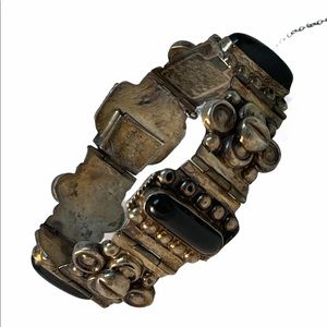 VTG Mexico Sterling silver bangle blk onyx Mayan